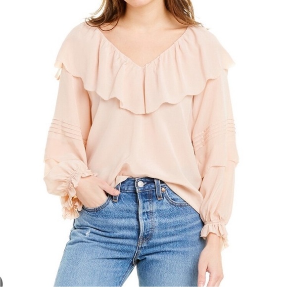 Joie Tops - $298 MSRP Joie Silk Pink Sky Brennt Ruffle Blouse Large Silky feminine Shirt